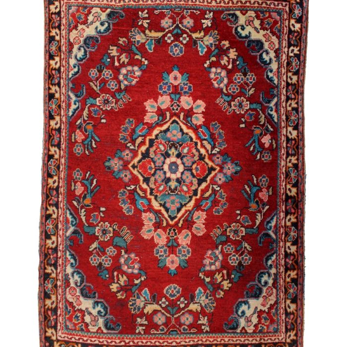 Handmade Vintage Low Pile Persian Rug 6.7 X 4.4 ft (201 X 132 cm)