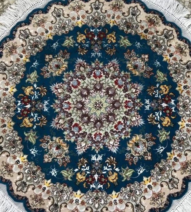 Wool & Silk Persian Rug  3.4 X 3.4 ft (104 X 104 cm)
