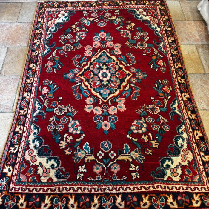 Handmade Vintage Low Pile Persian Rug 6.7 X 4.4 ft (201 X 132 cm)